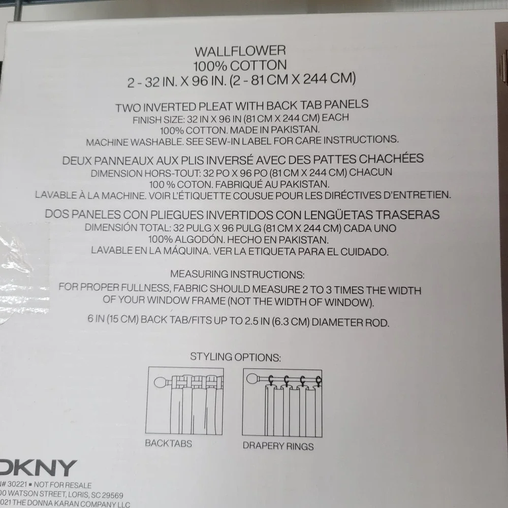 DKNY 2 Light Filtering Inverted Pleat Back Tab Panels Wallflower 32x96 Curtains